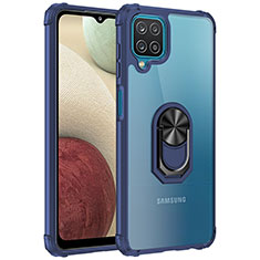 Coque Contour Silicone et Plastique Housse Etui Mat avec Magnetique Support Bague Anneau MQ2 pour Samsung Galaxy A12 Nacho Bleu