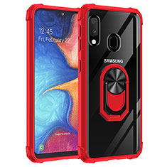 Coque Contour Silicone et Plastique Housse Etui Mat avec Magnetique Support Bague Anneau MQ2 pour Samsung Galaxy A20e Rouge