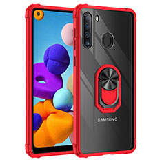 Coque Contour Silicone et Plastique Housse Etui Mat avec Magnetique Support Bague Anneau MQ2 pour Samsung Galaxy A21 Rouge