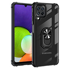 Coque Contour Silicone et Plastique Housse Etui Mat avec Magnetique Support Bague Anneau MQ2 pour Samsung Galaxy A22 4G Noir