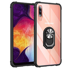 Coque Contour Silicone et Plastique Housse Etui Mat avec Magnetique Support Bague Anneau MQ2 pour Samsung Galaxy A50 Argent et Noir