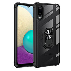 Coque Contour Silicone et Plastique Housse Etui Mat avec Magnetique Support Bague Anneau MQ2 pour Samsung Galaxy M02 Noir