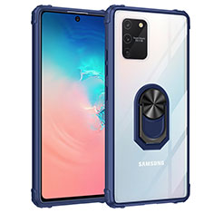 Coque Contour Silicone et Plastique Housse Etui Mat avec Magnetique Support Bague Anneau MQ2 pour Samsung Galaxy S10 Lite Bleu