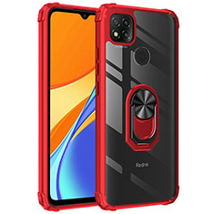 Coque Contour Silicone et Plastique Housse Etui Mat avec Magnetique Support Bague Anneau MQ2 pour Xiaomi POCO C3 Rouge