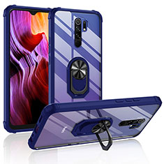 Coque Contour Silicone et Plastique Housse Etui Mat avec Magnetique Support Bague Anneau MQ2 pour Xiaomi Redmi 9 Bleu