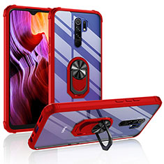 Coque Contour Silicone et Plastique Housse Etui Mat avec Magnetique Support Bague Anneau MQ2 pour Xiaomi Redmi 9 Rouge