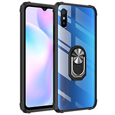 Coque Contour Silicone et Plastique Housse Etui Mat avec Magnetique Support Bague Anneau MQ2 pour Xiaomi Redmi 9A Argent et Noir