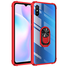 Coque Contour Silicone et Plastique Housse Etui Mat avec Magnetique Support Bague Anneau MQ2 pour Xiaomi Redmi 9i Rouge