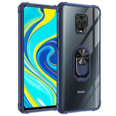 Coque Contour Silicone et Plastique Housse Etui Mat avec Magnetique Support Bague Anneau MQ2 pour Xiaomi Redmi Note 9S Bleu