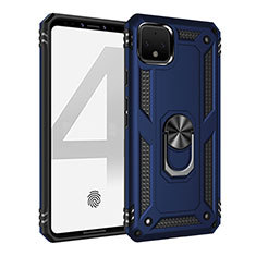 Coque Contour Silicone et Plastique Housse Etui Mat avec Magnetique Support Bague Anneau MQ3 pour Google Pixel 4 Bleu