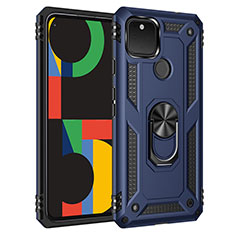 Coque Contour Silicone et Plastique Housse Etui Mat avec Magnetique Support Bague Anneau MQ3 pour Google Pixel 4a 5G Bleu