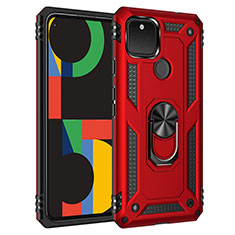 Coque Contour Silicone et Plastique Housse Etui Mat avec Magnetique Support Bague Anneau MQ3 pour Google Pixel 5 XL 5G Rouge