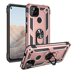 Coque Contour Silicone et Plastique Housse Etui Mat avec Magnetique Support Bague Anneau MQ3 pour Google Pixel 5a 5G Or Rose