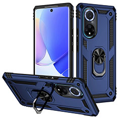 Coque Contour Silicone et Plastique Housse Etui Mat avec Magnetique Support Bague Anneau MQ3 pour Huawei Honor 50 5G Bleu