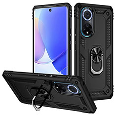 Coque Contour Silicone et Plastique Housse Etui Mat avec Magnetique Support Bague Anneau MQ3 pour Huawei Honor 50 5G Noir