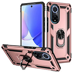 Coque Contour Silicone et Plastique Housse Etui Mat avec Magnetique Support Bague Anneau MQ3 pour Huawei Honor 50 5G Or Rose