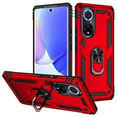 Coque Contour Silicone et Plastique Housse Etui Mat avec Magnetique Support Bague Anneau MQ3 pour Huawei Honor 50 5G Rouge