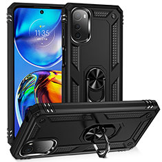 Coque Contour Silicone et Plastique Housse Etui Mat avec Magnetique Support Bague Anneau MQ3 pour Motorola Moto E32 Noir