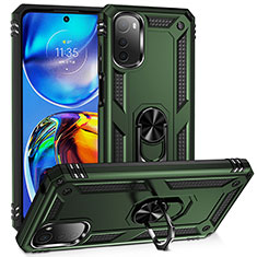 Coque Contour Silicone et Plastique Housse Etui Mat avec Magnetique Support Bague Anneau MQ3 pour Motorola Moto E32s Vert