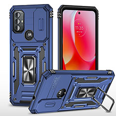 Coque Contour Silicone et Plastique Housse Etui Mat avec Magnetique Support Bague Anneau MQ3 pour Motorola Moto G Play Gen 2 Bleu