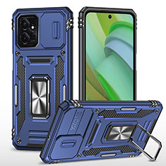 Coque Contour Silicone et Plastique Housse Etui Mat avec Magnetique Support Bague Anneau MQ3 pour Motorola Moto G Power 5G (2023) Bleu