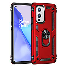 Coque Contour Silicone et Plastique Housse Etui Mat avec Magnetique Support Bague Anneau MQ3 pour OnePlus 9 5G Rouge