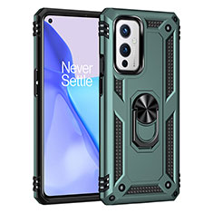 Coque Contour Silicone et Plastique Housse Etui Mat avec Magnetique Support Bague Anneau MQ3 pour OnePlus 9 5G Vert