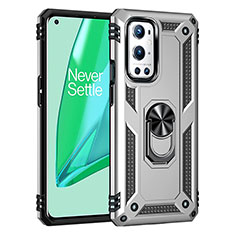 Coque Contour Silicone et Plastique Housse Etui Mat avec Magnetique Support Bague Anneau MQ3 pour OnePlus 9 Pro 5G Argent