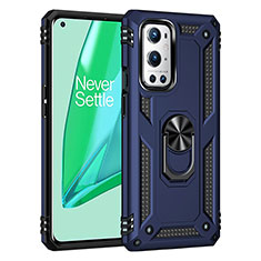 Coque Contour Silicone et Plastique Housse Etui Mat avec Magnetique Support Bague Anneau MQ3 pour OnePlus 9 Pro 5G Bleu