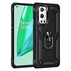 Coque Contour Silicone et Plastique Housse Etui Mat avec Magnetique Support Bague Anneau MQ3 pour OnePlus 9 Pro 5G Noir