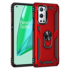 Coque Contour Silicone et Plastique Housse Etui Mat avec Magnetique Support Bague Anneau MQ3 pour OnePlus 9 Pro 5G Rouge