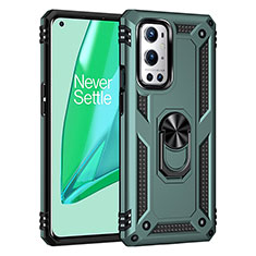 Coque Contour Silicone et Plastique Housse Etui Mat avec Magnetique Support Bague Anneau MQ3 pour OnePlus 9 Pro 5G Vert