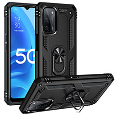 Coque Contour Silicone et Plastique Housse Etui Mat avec Magnetique Support Bague Anneau MQ3 pour Oppo A55 5G Noir