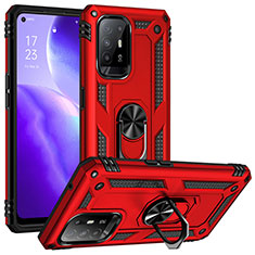 Coque Contour Silicone et Plastique Housse Etui Mat avec Magnetique Support Bague Anneau MQ3 pour Oppo Reno5 Z 5G Rouge