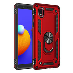 Coque Contour Silicone et Plastique Housse Etui Mat avec Magnetique Support Bague Anneau MQ3 pour Samsung Galaxy A01 Core Rouge