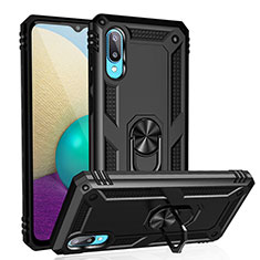 Coque Contour Silicone et Plastique Housse Etui Mat avec Magnetique Support Bague Anneau MQ3 pour Samsung Galaxy A02 Noir