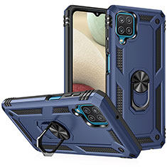 Coque Contour Silicone et Plastique Housse Etui Mat avec Magnetique Support Bague Anneau MQ3 pour Samsung Galaxy A12 Bleu