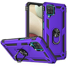 Coque Contour Silicone et Plastique Housse Etui Mat avec Magnetique Support Bague Anneau MQ3 pour Samsung Galaxy A12 Violet