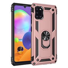 Coque Contour Silicone et Plastique Housse Etui Mat avec Magnetique Support Bague Anneau MQ3 pour Samsung Galaxy A31 Or Rose