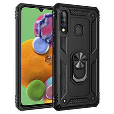 Coque Contour Silicone et Plastique Housse Etui Mat avec Magnetique Support Bague Anneau MQ3 pour Samsung Galaxy A70E Noir