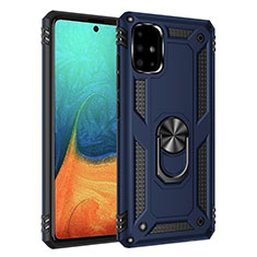 Coque Contour Silicone et Plastique Housse Etui Mat avec Magnetique Support Bague Anneau MQ3 pour Samsung Galaxy A71 5G Bleu