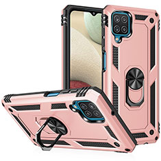 Coque Contour Silicone et Plastique Housse Etui Mat avec Magnetique Support Bague Anneau MQ3 pour Samsung Galaxy F12 Or Rose