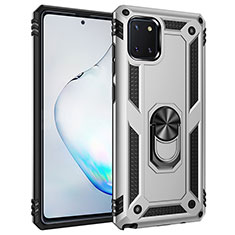 Coque Contour Silicone et Plastique Housse Etui Mat avec Magnetique Support Bague Anneau MQ3 pour Samsung Galaxy M60s Argent