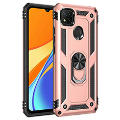 Coque Contour Silicone et Plastique Housse Etui Mat avec Magnetique Support Bague Anneau MQ3 pour Xiaomi POCO C3 Or Rose