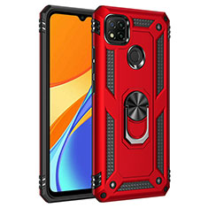 Coque Contour Silicone et Plastique Housse Etui Mat avec Magnetique Support Bague Anneau MQ3 pour Xiaomi POCO C3 Rouge