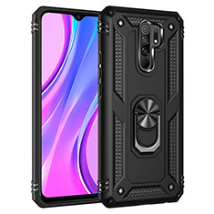 Coque Contour Silicone et Plastique Housse Etui Mat avec Magnetique Support Bague Anneau MQ3 pour Xiaomi Poco M2 Noir