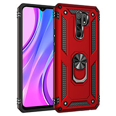 Coque Contour Silicone et Plastique Housse Etui Mat avec Magnetique Support Bague Anneau MQ3 pour Xiaomi Poco M2 Rouge