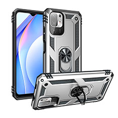 Coque Contour Silicone et Plastique Housse Etui Mat avec Magnetique Support Bague Anneau MQ3 pour Xiaomi POCO M3 Pro 5G Argent