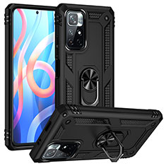 Coque Contour Silicone et Plastique Housse Etui Mat avec Magnetique Support Bague Anneau MQ3 pour Xiaomi Poco M4 Pro 5G Noir