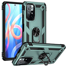 Coque Contour Silicone et Plastique Housse Etui Mat avec Magnetique Support Bague Anneau MQ3 pour Xiaomi Poco M4 Pro 5G Vert